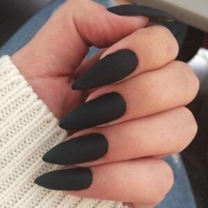 GLAMERMAID Press on Nails Medium Almond, Black Velvet Gel Glue on Nail, Matte Short Stiletto Reusable UV Finish Fake Nails Acrylic False Nails Manicure Kits for Women