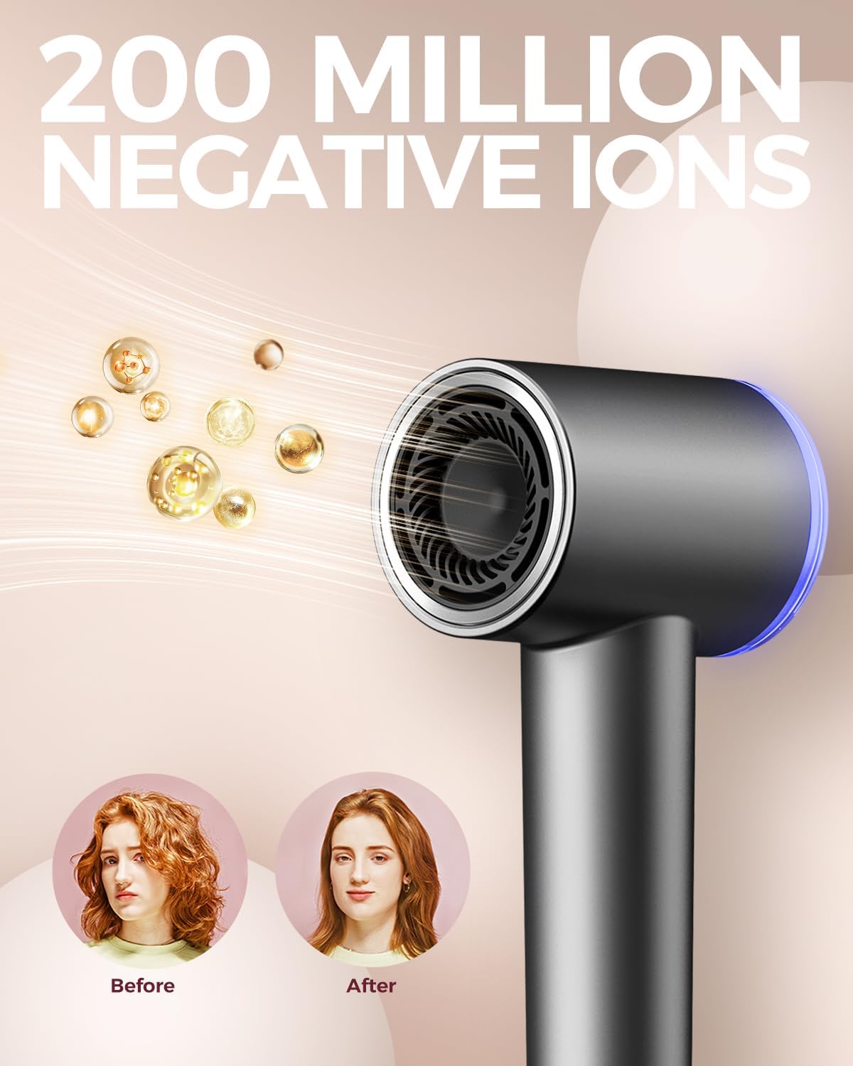 Hair Dryer with Diffuser, Professional High-Speed Blow Dryer, Negative Ionic Hair Dryers for Women, 110,000 RPM Fast Drying, 5 Temps & 3 Speeds, with HD Digital Screen & Carrying Case, Gray - Image 3