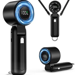 4 in 1 Turbo Handheld Fan - 100-Speed Adjustable, 160° Flexible Head, 5000mAh Battery, 7-Blade Cooling - Portable, Foldable & Carabiner Clip for Travel, Office, Camping (Black)