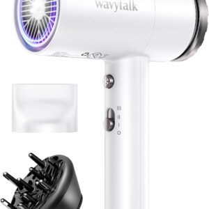 Wavytalk Hair Dryer with Diffuser 1875W Ionic Blow Dryer for Fast Drying with Concentrator Lightweight White.