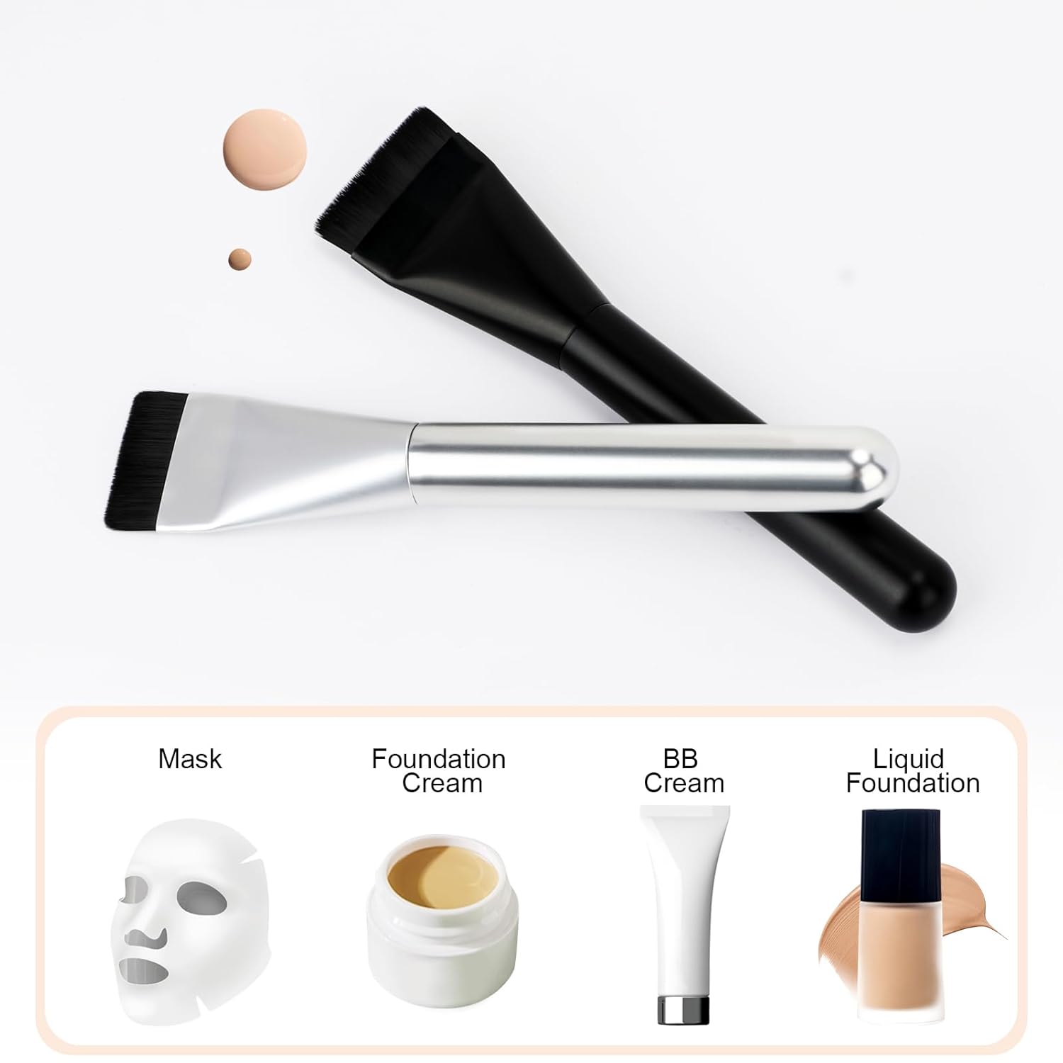2Pcs Flat Foundation Brush,Face Mask Brush Makeup Spatula Facial Brush for Liquid Foundation Mask,Premium Face Korean Makeup Brush for Blending Cream (Black&Silver) - Image 6
