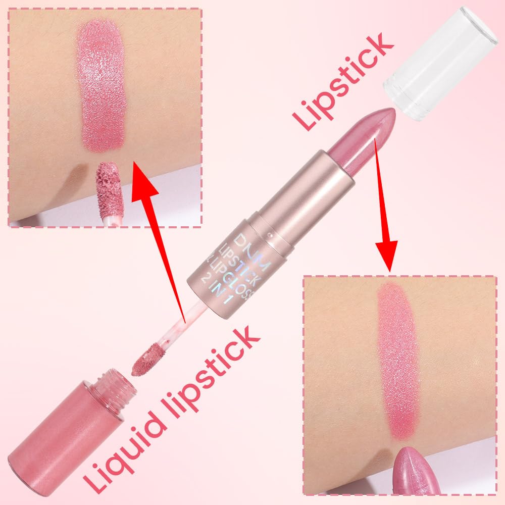 EVPCT 2-in-1 Light Pink Glitter Lipstick & Lip Gloss Set for Women, Waterproof, Long-Lasting - Image 4