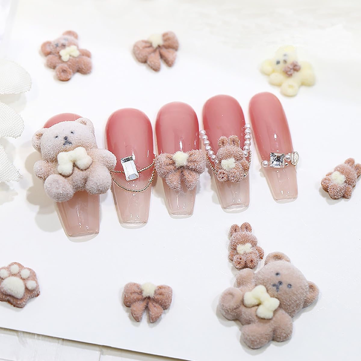 14Pcs Bear Nail Charms 3D Cute Nail Charms Coffee Color Nail Nail Rhinestone Nail Gems Shiny Crystal Rabbit Bow Designs Nails Jewelry for Nail Art Supplies for Women Girls Acrylic Nails Decorations - Image 2