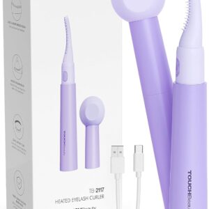 Heated Eyelash Curlers, TOUCHBeauty Electric Lash Curler Rechargeable with Dual-Sided Silicone Comb, 2-Level Temperature, No Pinching, Natural Curling Violet