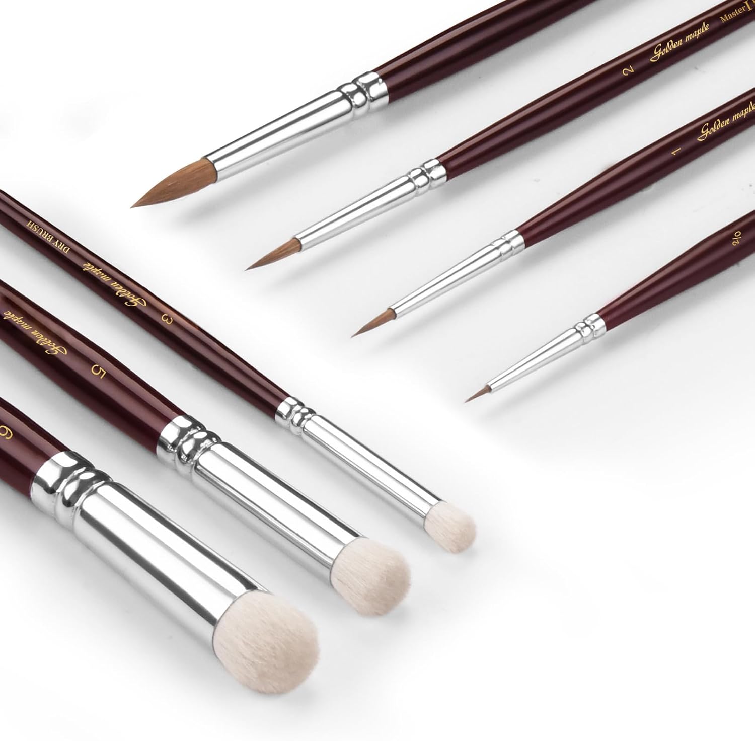 Kolinsky Sable Miniature Brushes Drybrushes for Miniature Set 7 pcs Paint Brushes for Miniature Oil Acrylics Model Paint Brushes #3, 5, 6