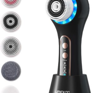Face Scrubber Exfoliator,Facial Cleansing Brushes Rechargeable IPX7 Waterproof with 5 Brush Heads,Electric Face Spin Brush for Exfoliating, Massaging and Deep Cleansing (Black+Gold)