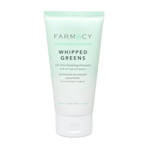 Farmacy Foaming Face Wash for Oily Skin - Whipped Greens Oil-Free Gentle Facial Cleanser + Exfoliator - Infused with Green Clay to Remove Impurities, Control Oil + Maintain Skin Hydration (150ml)