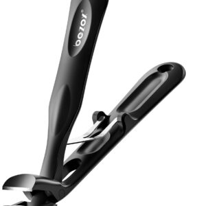 BEZOX Angled Toenail Clippers for Thick Toenails – Long Handle Toe Nail Clippers for Thick Nails for Seniors, Wide Jaw & Heavy-Duty Nail Cutters with Catcher - Black