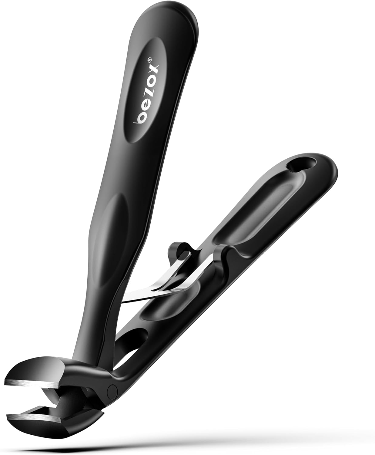 BEZOX Angled Toenail Clippers for Thick Toenails – Long Handle Toe Nail Clippers for Thick Nails for Seniors, Wide Jaw & Heavy-Duty Nail Cutters with Catcher - Black