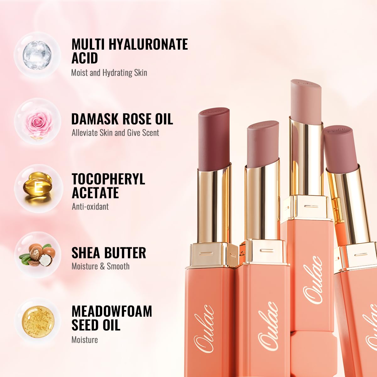 Oulac Beige Lipsticks for Women, Pale Nude Matte Lip Base, Full Coverage Lip Color, Satin Matte Finish, Cream Texture, Hydrating, Infused with Hyaluronic Acid, Vegan & Clean Beauty 4g SG01 Bare - Image 6