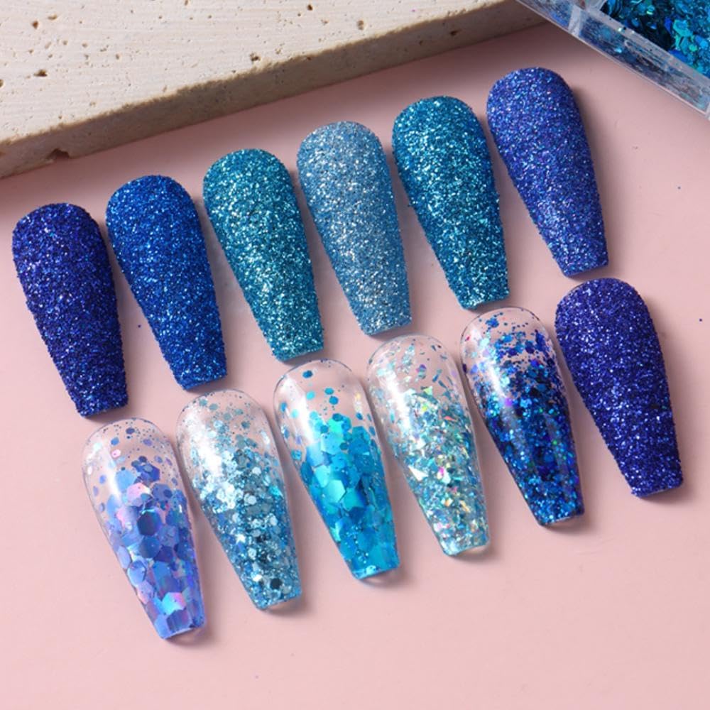 Nail Art Foil Flakes Powder 3D Holographic Nail Art Foil Glitter Sequins Blue Glitter Nails for Women Girls Acrylic Nails DIY Decorations Charms - Image 3