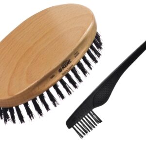 Kent MG2 Boar Bristle Hair Brush for Men, Military Brush with Natural Boar Bristles for Mens Grooming for Fine Hair, 360 Wave Brush Travel Hair Brush