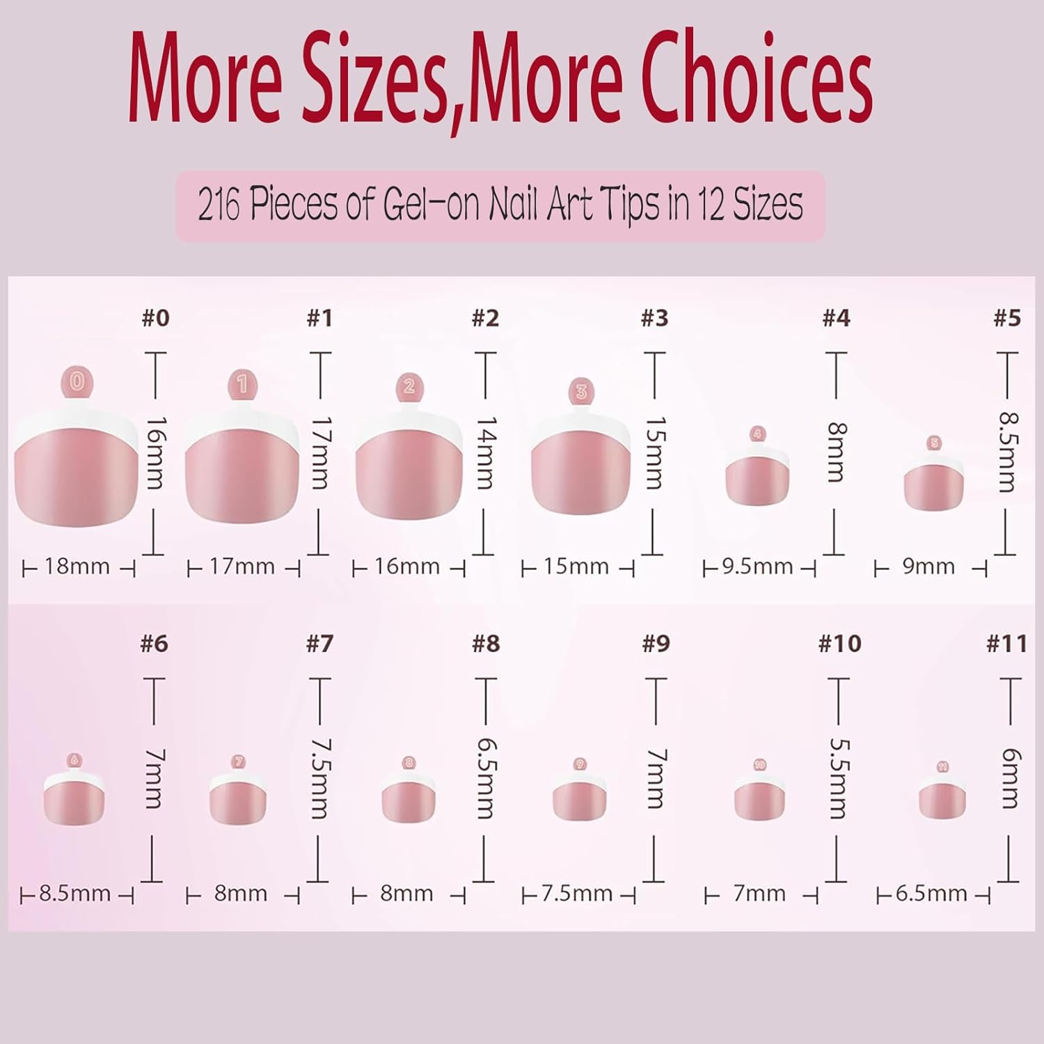 216pcs Pink Toe Nail Tips Short Square French Soft Gel Full Cover 12 Sizes - Image 5