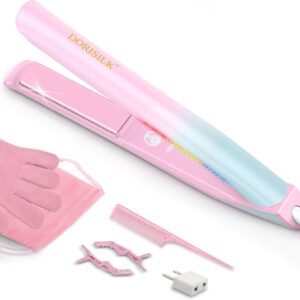 DORISILK 470°F Hair Straightener Colorful Light, Dual Voltage Flat Iron for European Travel, 1" Professional Salon Ceramic Straightening and Curling Iron Smooth Tech 30s Fast Heat Gift for Women Girls