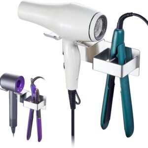 Hair Dryer and Straightener Holder, Wall Mounted Hair Dryer Holder, Hair Straightener Holder for Wall, Stainless Steel Hair Tool Organizer, Blow Dryer Holder for Bathroom, Curling Iron Holder Storage