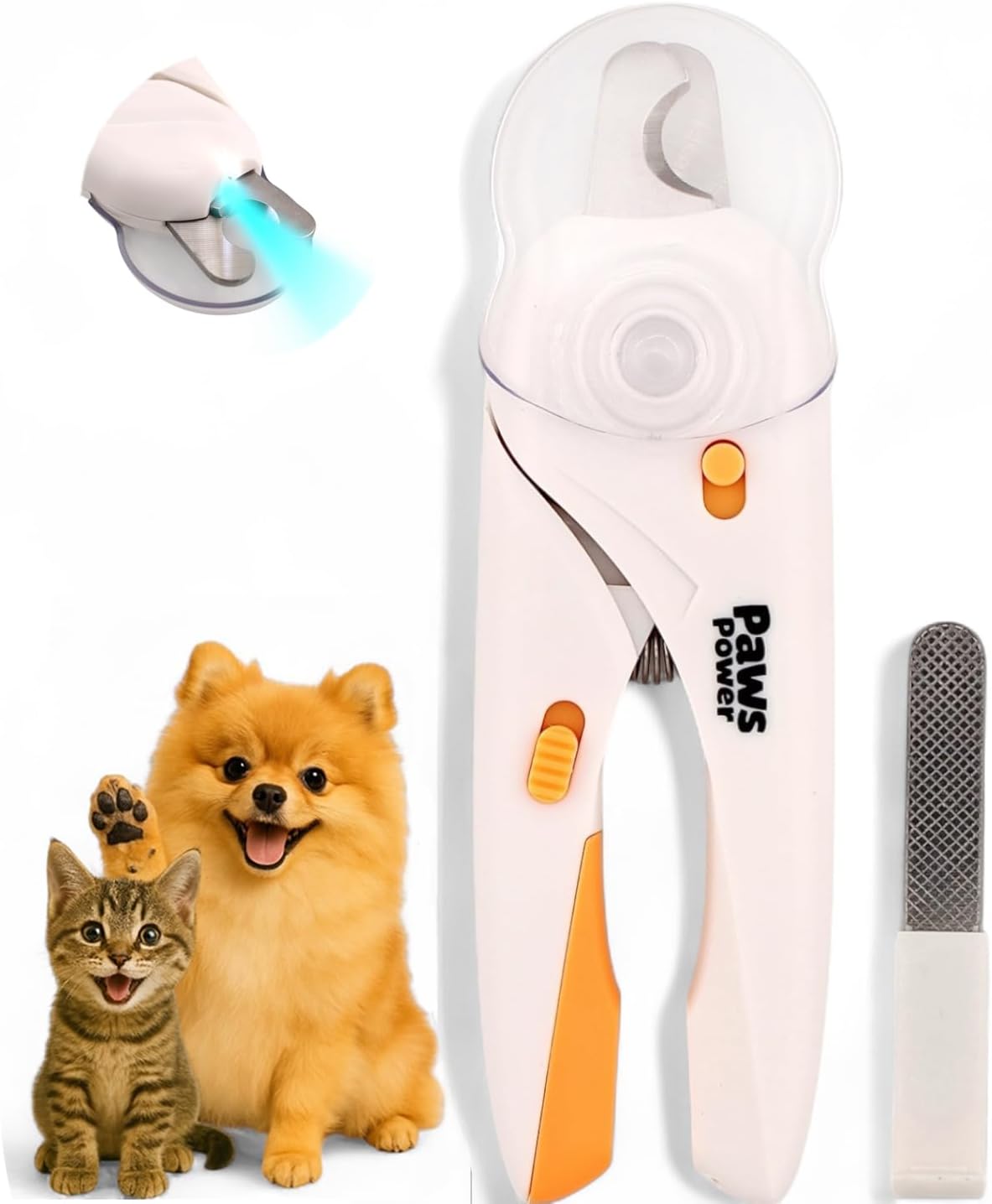 Cat Nail Clipper & Small Dog Nail Clippers with LED Light - Illuminates Nails & Bloodline for Safe, Easy Trimming - Extra Sharp, Avoid Over-Cutting - Essential Cat Supplies, White