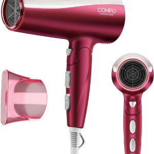 CONFU Professional 1875W Hair Dryer, Foldable Blow Dryers Ceramic Tourmaline Hair Dryer, Fast Drying Hairdryer with Concentrator, 2 Speed and 3 Heat Setting for Curly and Straight Hair
