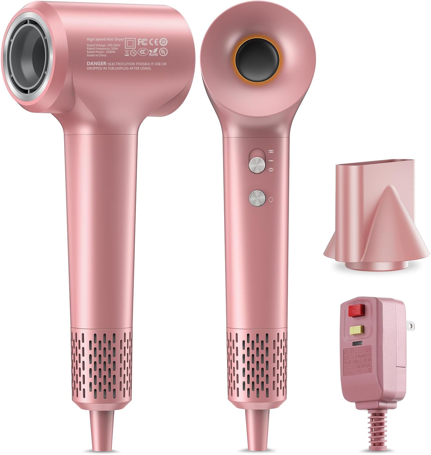 Hair Dryer, Ionic Blow Dryer, 1500W High-Speed Hairdryer with 110000 RPM Brushless Motor for Fast Drying Low Noise, 4 Temps & 2 Speeds with Magnetic Nozzle