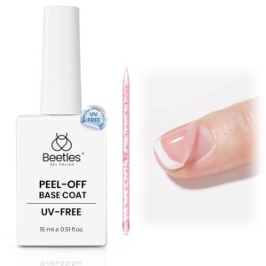 Beetles Peel Off Base Coat for Gel Nail Polish – 15ml No Lamp Air Dry Base for Nail Practice, Beginner Friendly, Easy Removal Gentle Formula for Press On Nails and DIY Nail Art