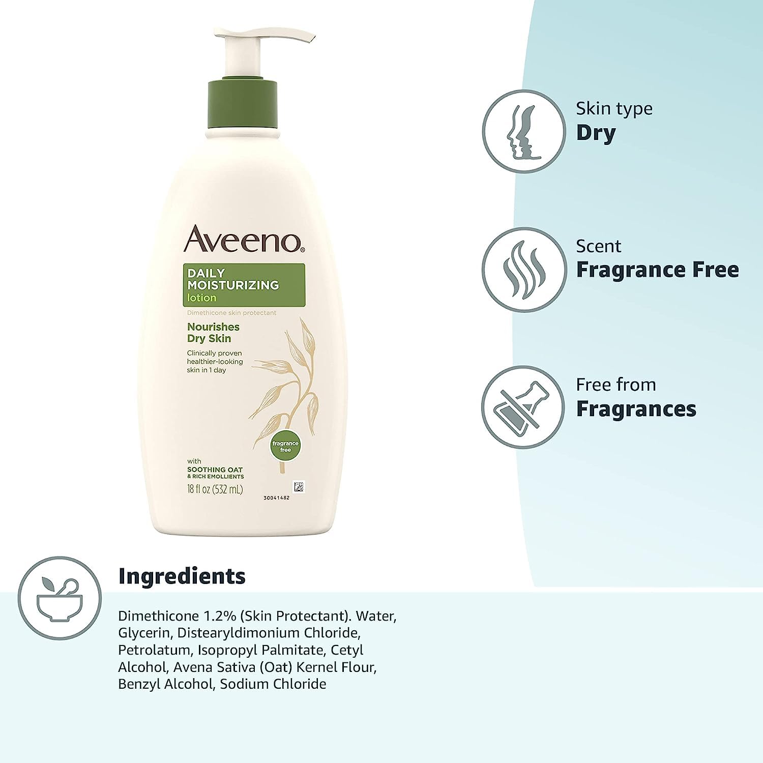 Aveeno Daily Moisturizing Body Lotion, Body Lotion for Dry Skin with Prebiotic Oat, Paraben Free, Fragrance Free, Non-Greasy, Non-Comedogenic Moisturizer, 18 FL OZ - Image 10