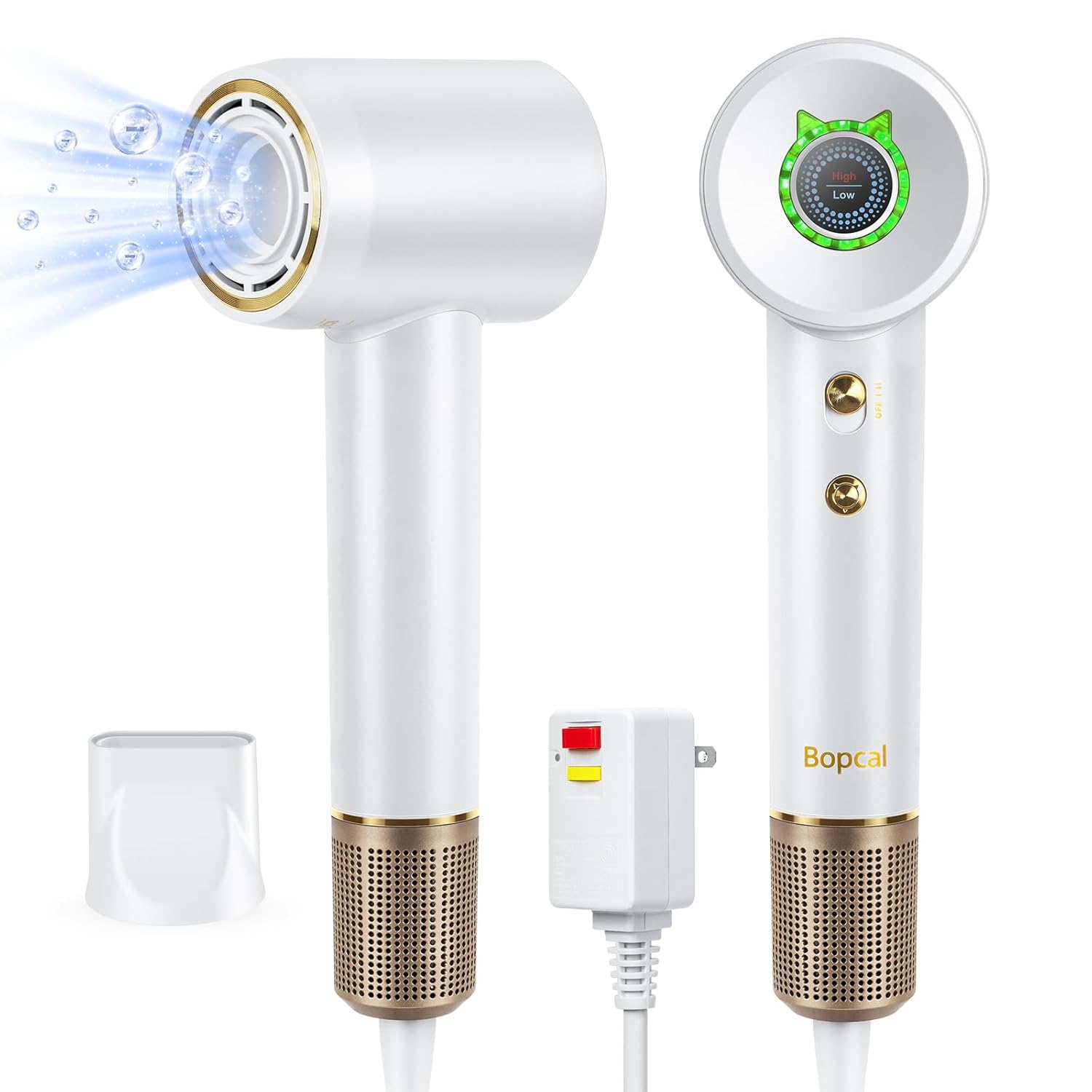 Hair Dryer - Bopcal Ionic Blow Dryer with Concentrator for All Hair Types,110000 RPM High-Speed Fast Drying Lightweight and Quiet, 200 Million Negative Ions Dryer with Thermo-Control (1500w)