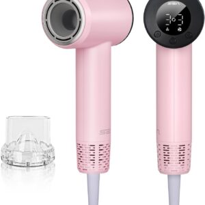 Mini Travel Hair Dryer for Women, 110000 RPM High-Speed Pink Small Blow Dryer, Portable Hairdryer for Fast Drying, Low Noise Thermo-Control, Compact Hair Dryer with Magnetic Nozzle