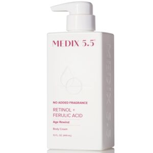 MEDIX Fragrance Free Retinol Body Lotion Crepey Skin Care Treatment | Firming Body & Face Moisturizer | Anti Aging Retinol Cream For Face Targets Look Of Crepe Skin & Wrinkles, 15 Fl Oz