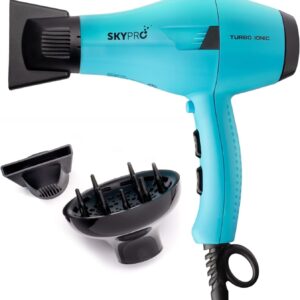 Turbo Ionic Blow Dryer with Attachments | Quiet & Powerful Professional Blow Dryer with Anti Frizz Technology | Tourmaline Hair Dryer with Infrared Heat |Short Barrel Travel Hair Dryer with Diffuser