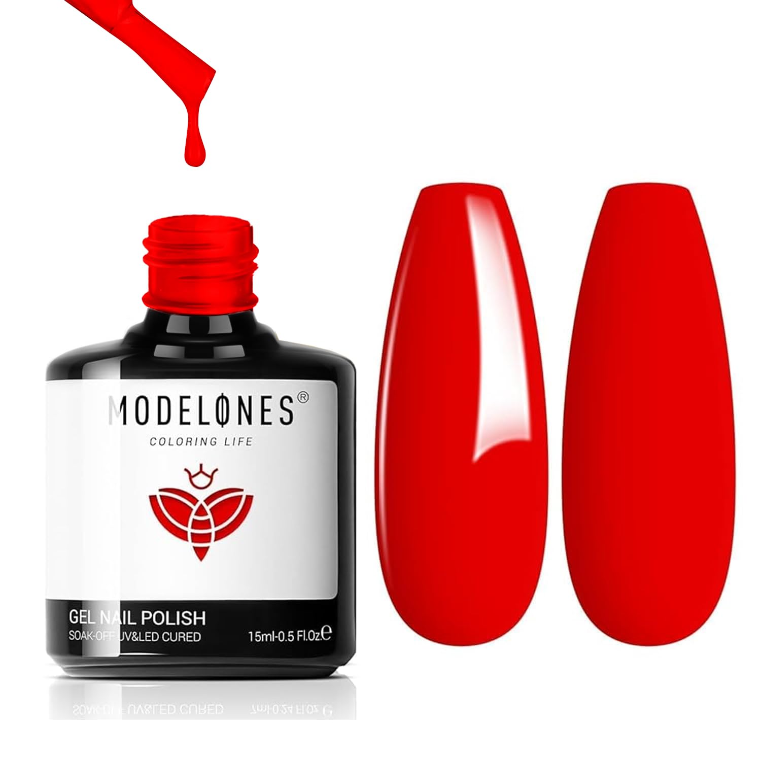 modelones Bright Red Gel Nail Polish,15 ML Hot Red Nail Polish Summer Colors Gel Polish Soak Off LED Nail Art DIY Salon LGBT Fourth of July Nails Gift for Women Mom