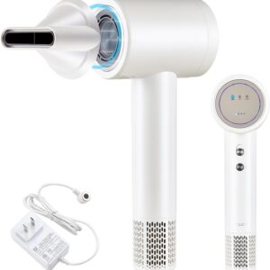 Cordless Ionic Hair Dryer with Digital Screen, 4 Mode Charging Blow Dryer with Magnetic Nozzle, Travel Hair Dryer for Women Kids Outdoor Camping Beaches (White)