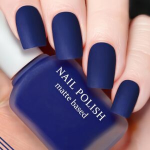 Matte Navy Nail Polish, Instant Dry Nail Polish Blue Color for Beginners, High Coverage Dark Blue Nail Polish, Velvety Effect Blue Matte Top Coat Nail Polish Gifts for Women Girls, 12 ML