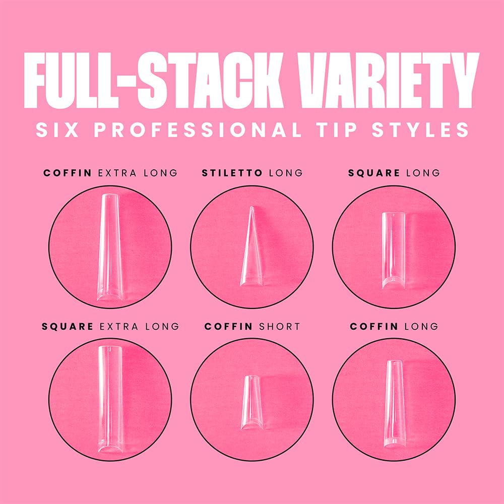 V Beauty Pure Square Nail Tips - Square, Extra Long, Acrylic Nail and Gel Tips, Curved Extension, Professional Long Flexible Fake Nails with the Perfect C Curve, Half Cover and Clear - 504 pcs - Image 5