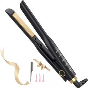 Flat Iron, 1/2 Inch Flat Iron for Short Hair Straightener and Curler 2 in 1, Dual Voltage, Ceramic Ionic Floating Plates for Less Frizz, 10s Quick Heat Up(Black)