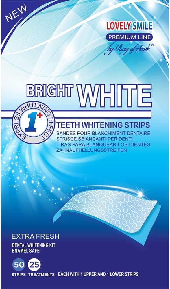 Lovely Smile Premium Line 50 Teeth Whitening Strips for 25 Applications - White Teeth in 1 Hour - Enamel Safe - No Slip and No Sensitivity - Dental Whitener Kit by Ray of Smile