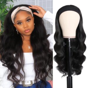 Headband Wig Body Wave Human Hair Wigs 28 Inch Virgin Human Hair None Lace Front Wigs for Black Women Body Wave Machine Made Headband Wigs Natural Color 150% Density
