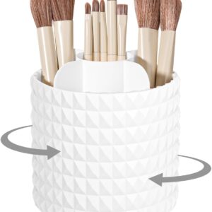 Anyoifax Makeup Brush Holder Organizer 360°Rotating Make Up Brushes Container for Vanity, Spinning Cosmetics Storage Cup, Masonite White