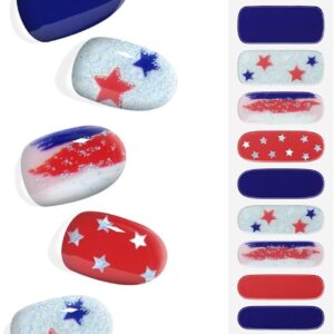 Semi Cured Gel Nail Strips 4th of July Patriotic Extra Long Salon-Quality Gel Nail Stickers Independence Day Long Lasting Nail Wraps for Women Short Nails (Liberalism P11)