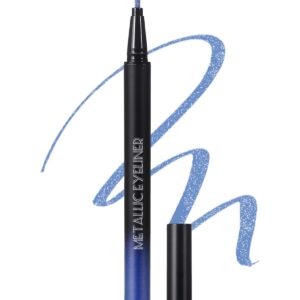 Metallic Shimmer Liquid Eyeliner, Blue Glitter Eyeliner Waterproof Long-Lasting 24H, Sparkling Finish Colored Eyeliner Pen, Ultra-Fine Tip Smooth Application, High Pigmented Smudge-Proof Eye Makeup-09