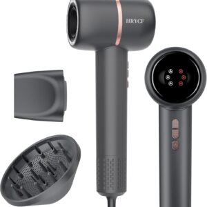 Hair Dryer, 160000RPM Fast Drying Blow Dryer, 500 Millions Negative Ionic High Speed Hair Dryer Professional Care Blow Dryer, Thermo-Control Low Noise with Magnetic Nozzle & Diffuser, Gray
