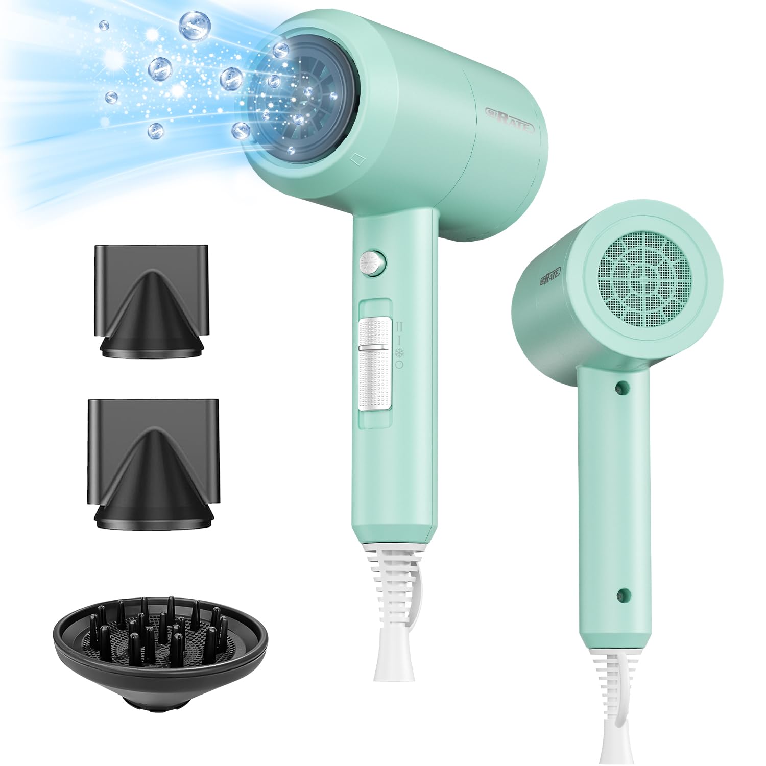 SHRATE Lightweight Ionic Hair Dryer with Diffuser - Powerful 1800W Blow Dryer for Fast Drying - Professional Low Noise Mini Hair Dryer for Travel, Gifts, Hair Styling