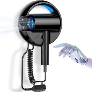 110V Hotel Wall Mounted Hair Dryer for Bathroom(with Night Light) Professional Styling HairDryer for Salon【Blue Light Negative Ions】 Fast Drying Restroom Blow Dryer,Matte Texture - Graphite Ash