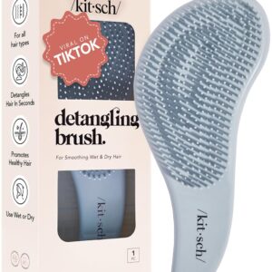 Kitsch Detangler Hair Brush for Curly or Straight, Wet and Dry Hair, Detangling Brush with Flexible Hairbrush Bristles, Hair brushes for Women & Men, Adults & Kids, for Shower & Travel - Haze Blue