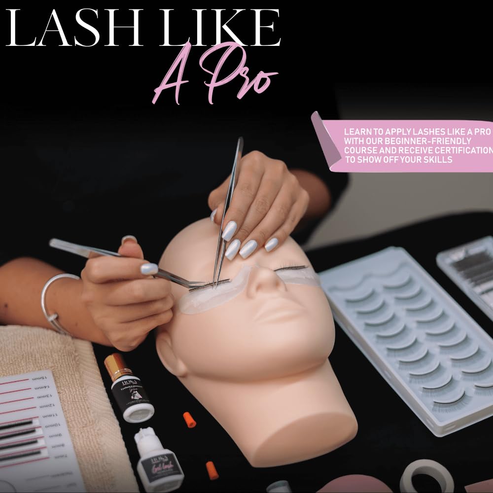 Hoka Lash Eyelash Extension Kit & Training Course and Certification, Professional Lash Extension Kit for Beginners Includes Practice Mannequin Head, Lash Trays, Glue, Tweezers, Fan & More - Image 3