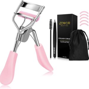 Eyelash Curler with Comb Fit All Eye Shape Curved Eyelash Curlers,Natural and Long Lasting Lash Curler for Women Make Up Gift(Pink)