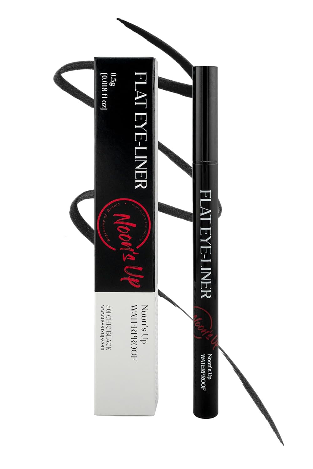 NOON'S UP Flat Eye-Liner - Waterproof Liquid Eyeliner Pen | Ultra-Slim & Bold Black Eyeliner | Quick-Dry & Waterproof Liquid Liner | Look-Defining Black Pen (0.018 Fl. Oz.)