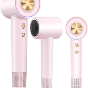 Hair Dryer Blow Dryer,180000 RPM High-Speed Brushless Motor 500 Millions Negative Ionic hairdryer for Fast Drying, Quiet Thermo-Control Hair dryers for Women Home Travel Salon (Pink)