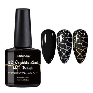 3D Crackle Gel Nail Polish, Magic Black Crackle Nail Polish, Amazing Crackle Effect Patterned Nail, Long-lasting & Cool Crackle Air Dry UV LED Lamp Needed Nail Gel Polish