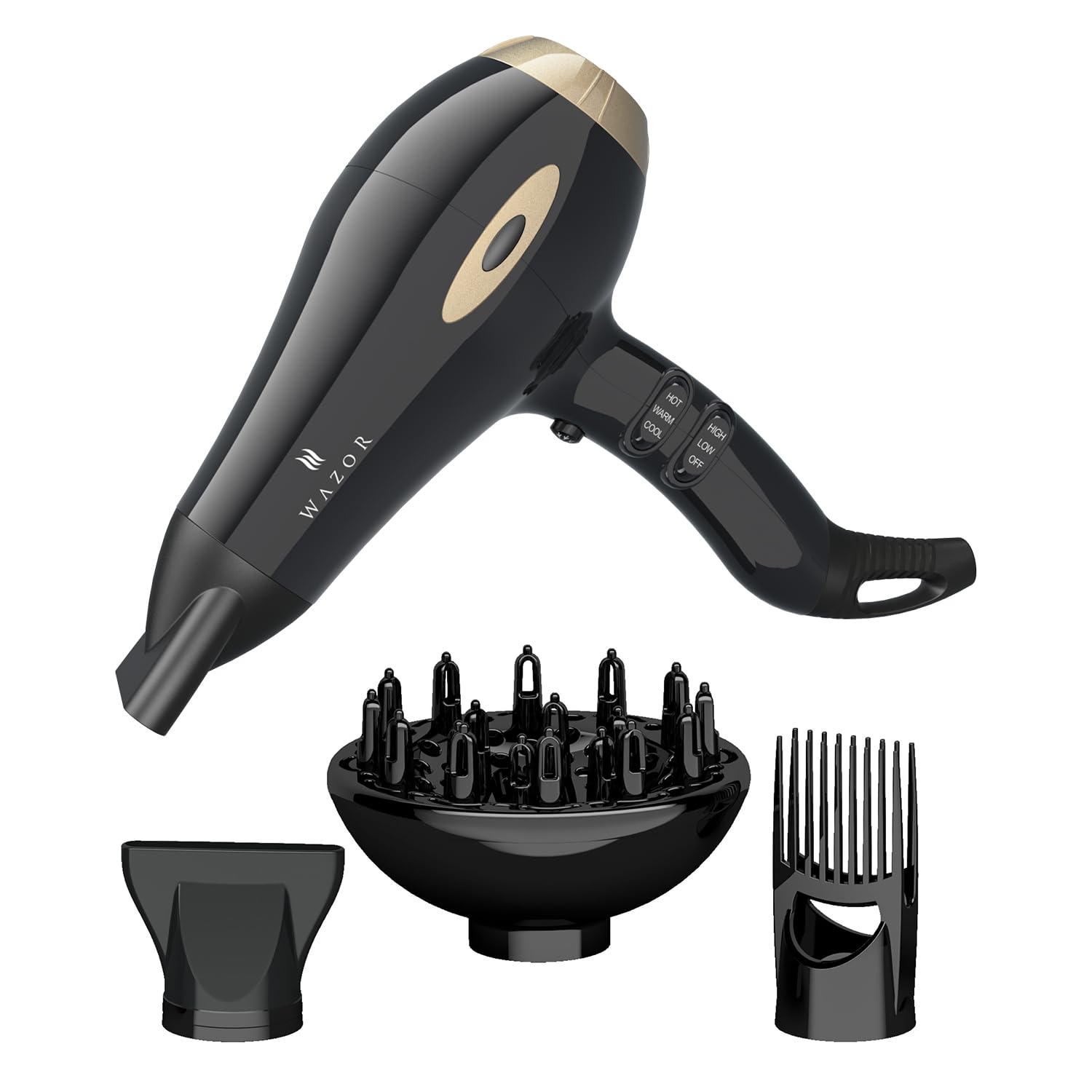 Salon Hair Dryer 1875W Professional Negative Ionic Blow Dryer for Home Use, 2 Speed and 3 Heat Settings Fast Drying with Diffuser and Comb and Nozzel Mid-Size Black Color