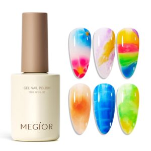 MEGIOR Blooming Gel Nail Polish 15ml UV LED Soak Off Art Polish for Spreading Effect Marble Natural Stone Watercolor Floral Paint Designs for DIY Spring Summer Watercolor Manicure Gift