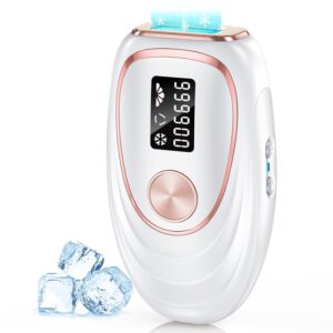 IPL Laser Hair Removal Device for Women & Men - Home 45°F Ice-Cooling Contact for Painless & Long-Lasting Results, 86% Hair Reduction in 3 Weeks for Full Body & Bikini Line, White